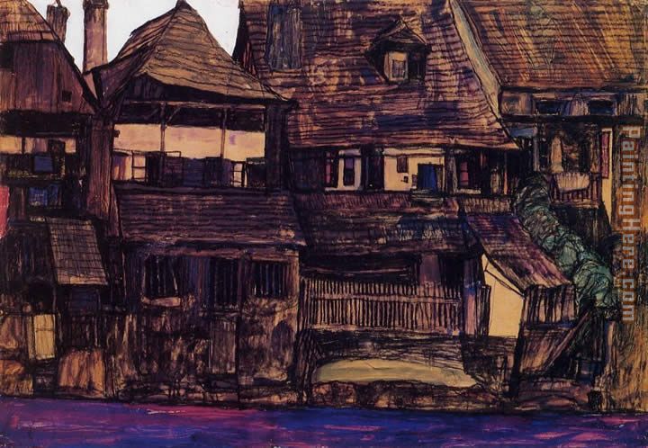 Houses on the Moldau Krumau painting - Egon Schiele Houses on the Moldau Krumau art painting